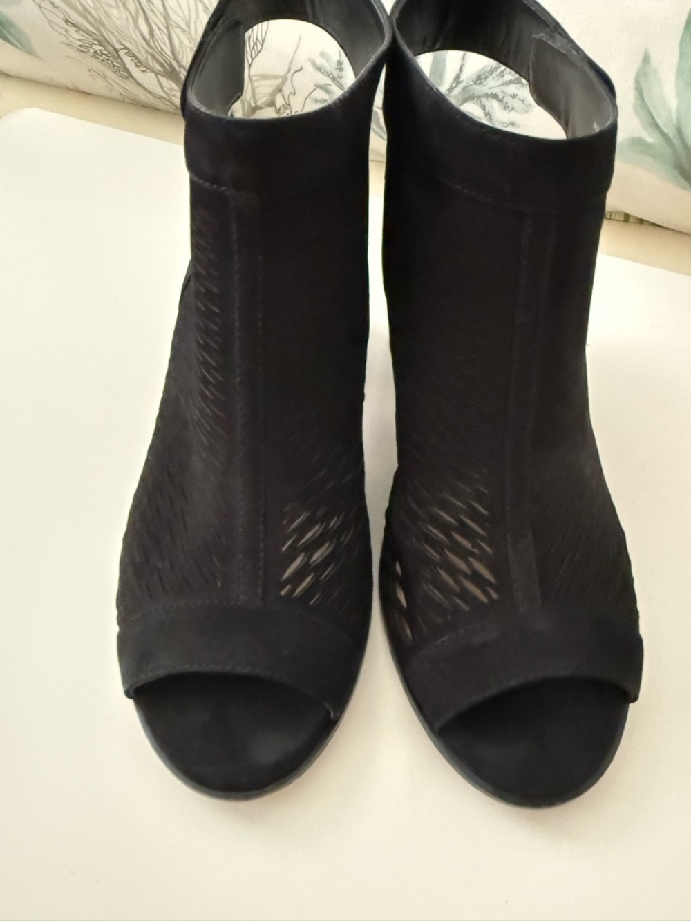 Black Women's Peep-Toe Mesh Ankle Boots - Unbranded